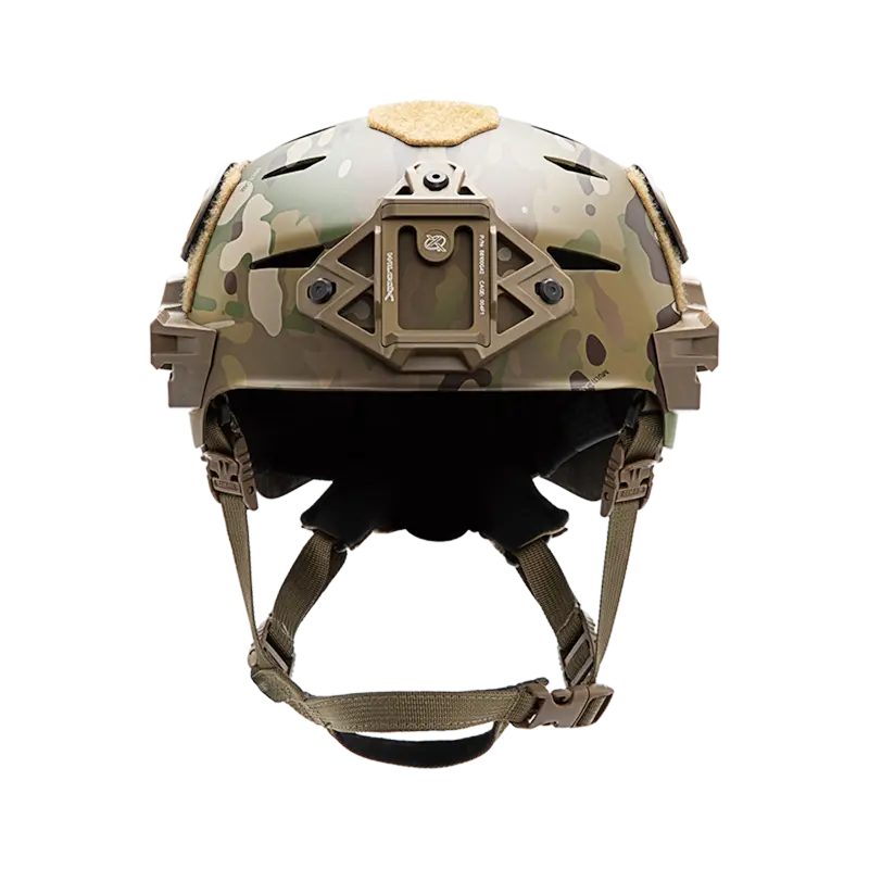 Front view of the Team Wendy® EXFIL® Carbon Bump Helmet in Multicam®, showing ventilation ports and balanced front-to-back fit.