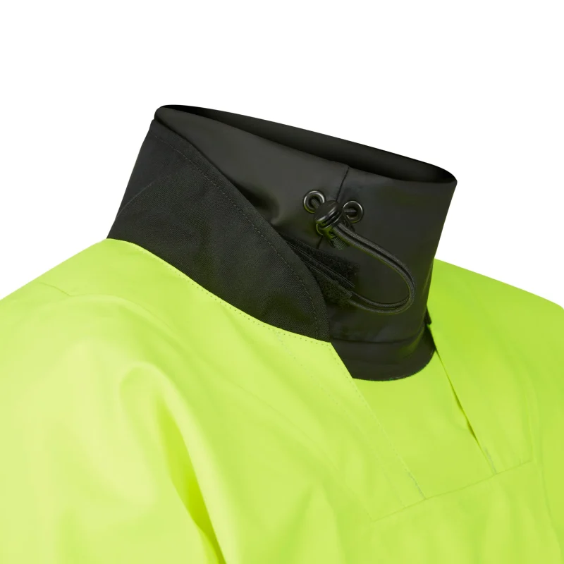 Closeup of neck sleeve on Mustang Survival® Sentinel™ Series Water Rescue Dry Suit showing neoprene collar with secure closure to prevent water ingress and ensure wearer comfort.