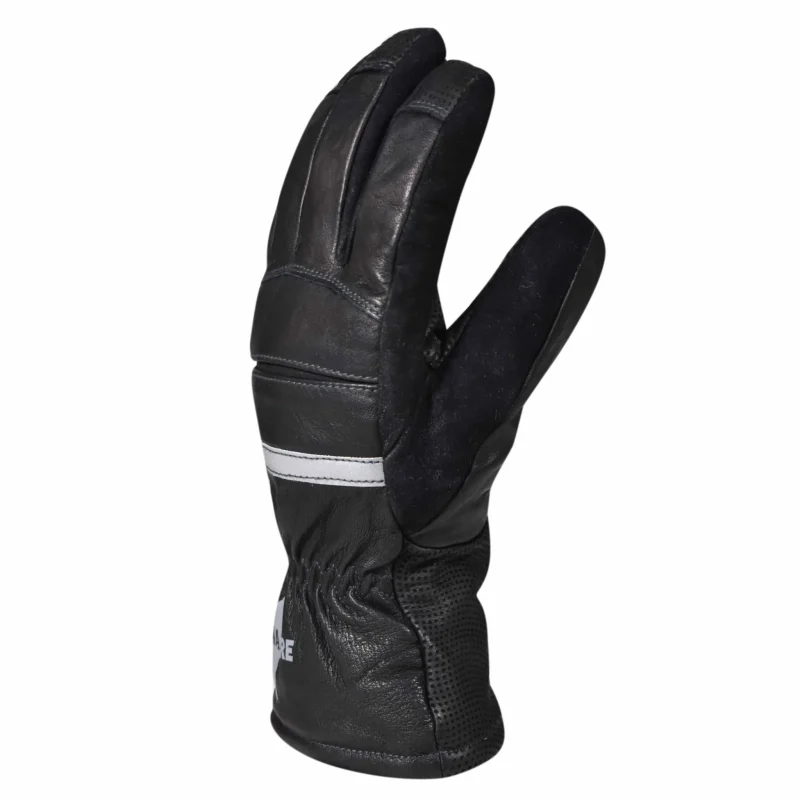 Angled side view of a single Majestic Safety MFA72 glove’s back side emphasizing padded knuckle protection and premium leather craftsmanship.