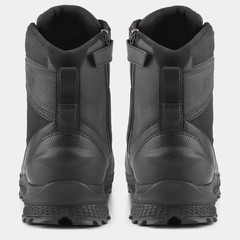 Back view of a pair of NRS Storm Boots, showing the heel construction and durable waterproof material.