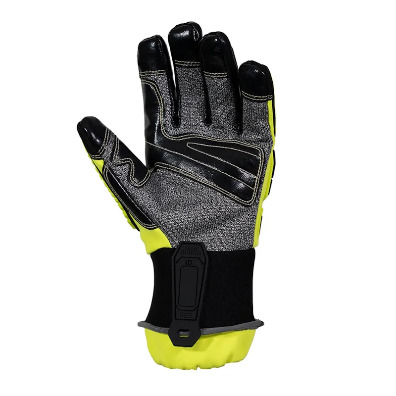 Palm side of a single MajFire MFA15B glove highlighting cut-resistant Cala-Tech material and fluid-resistant liner for enhanced safety.