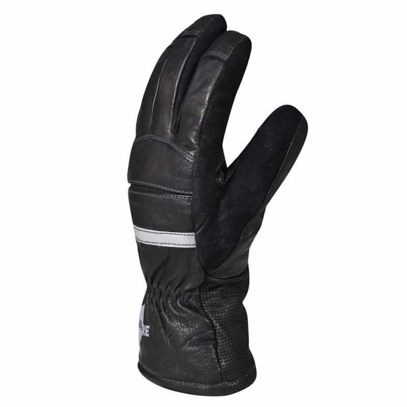 Angled side view of a single MajFire MFA72 glove’s back side emphasizing padded knuckle protection and premium leather craftsmanship.