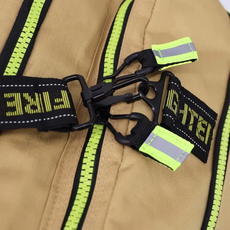 Close-up of Lightning X LXFB10XT 3XL Ripstop Turnout Gear Bag showing the carrying strap clips for easy and secure transport.