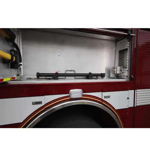 Ziamatic™ Vehicle Cooling Unit mounted on the side of a firetruck, ready to provide rapid cooling and heat protection during firefighting operations.