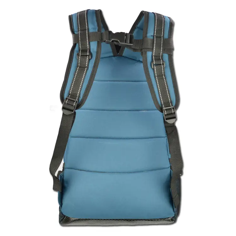 Back view of Lightning X LXMB40 navy blue variant first responder EMT backpack with shoulder straps raised, highlighting adjustable padded straps and durable construction.