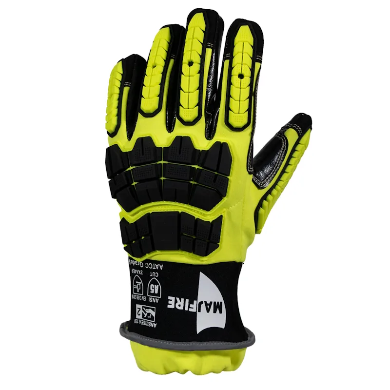Back view of a single MajFire MFA15B glove showing durable outer fabric and reinforced knuckle protection for impact resistance.