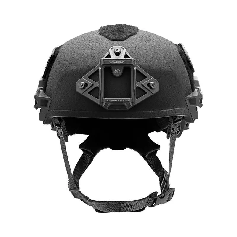 Front view of the Team Wendy® EXFIL® Ballistic SL Helmet in black, emphasizing its low-profile silhouette, NVG mount, and advanced ballistic shell.