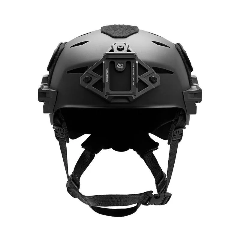 Front view of the Team Wendy® EXFIL® Carbon Bump Helmet in black, showcasing the sleek carbon finish, NVG mount, and vented structure.