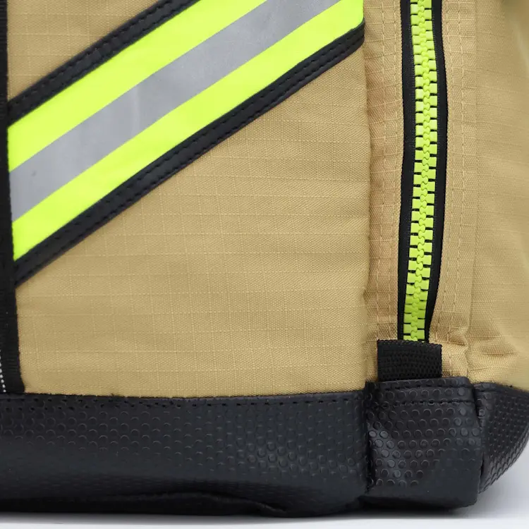 Close-up of the bottom of Lightning X LXFB10XT 3XL Ripstop Turnout Gear Bag highlighting the durable ripstop material for long-lasting wear and protection.