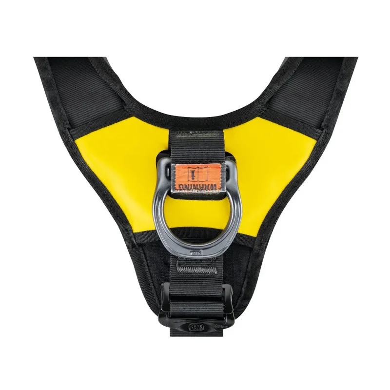 Close-up of the Petzl® AVAO® BOD FAST Harness International Version top hook, highlighting its robust metal construction and secure locking mechanism for reliable attachment during rope access.