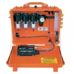 Air Systems® 100 CFM Breather-Box® with CO₂ monitor, equipped with 4 regulators, 123 CFM flow capacity, and 4 couplings for effective compressed air filtration and monitoring in industrial environments.