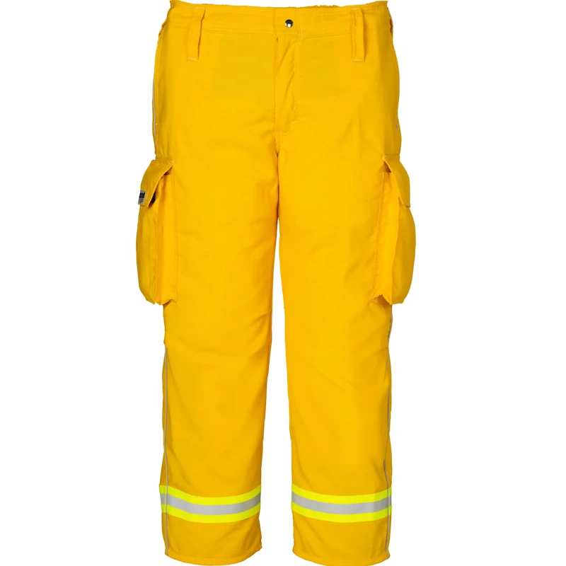Lakeland® Wildland Fire Coverall (WLSPT) in yellow, a full-body flame-resistant garment designed for wildland firefighting, offering high visibility, durability, and ergonomic comfort.