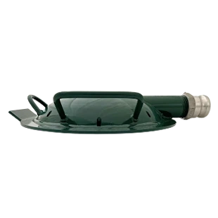 Side view of the green Turtle Fire Systems™ EV Nozzle with carry handles and silver coupling.