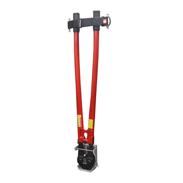 Bolt cutters standing upright on their end while securely held by Ziamatic™ Bolt Cutter Brackets, demonstrating stable vertical storage for quick and safe access during emergency operations.