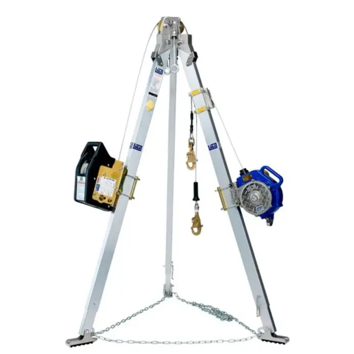3M™ DBI-SALA® Advanced™ Tripod with Sealed-Blok 3-Way SRL – 50 ft fully assembled, featuring a sturdy aluminum tripod with mounted SRL and cable system designed for confined space entry, rescue, and fall protection applications.