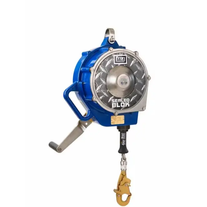 3M™ DBI-SALA® Sealed-Blok™ Self-Retracting Lifeline featuring 130 ft of fall protection cable with sealed housing for durable, reliable safety in confined space and industrial work environments.