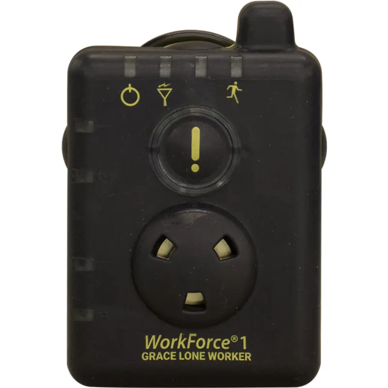 Grace Industries® WorkForce® WF1 personal safety monitor with advanced gyro/accelerometer sensors for automatic fall detection and wireless emergency alert transmission to ensure prompt rescue of workers at heights.