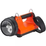 Streamlight® E-Flood® FireBox® rechargeable lantern in orange with carry handle and shoulder strap.