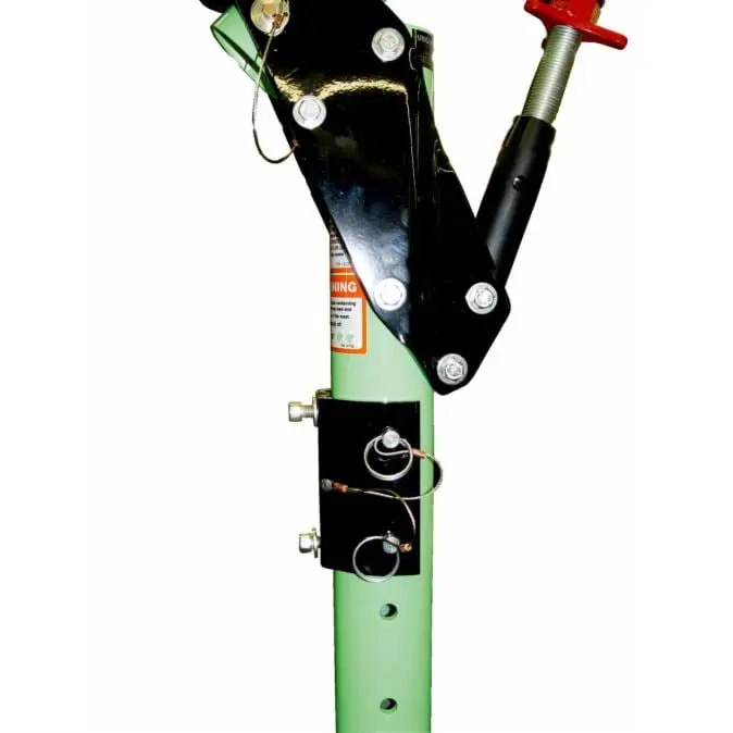 Close-up of 3M™ DBI-SALA® Advanced™ Davit Quick Release Mounting Bracket in use on a pole, showing secure attachment point for davit system deployment.