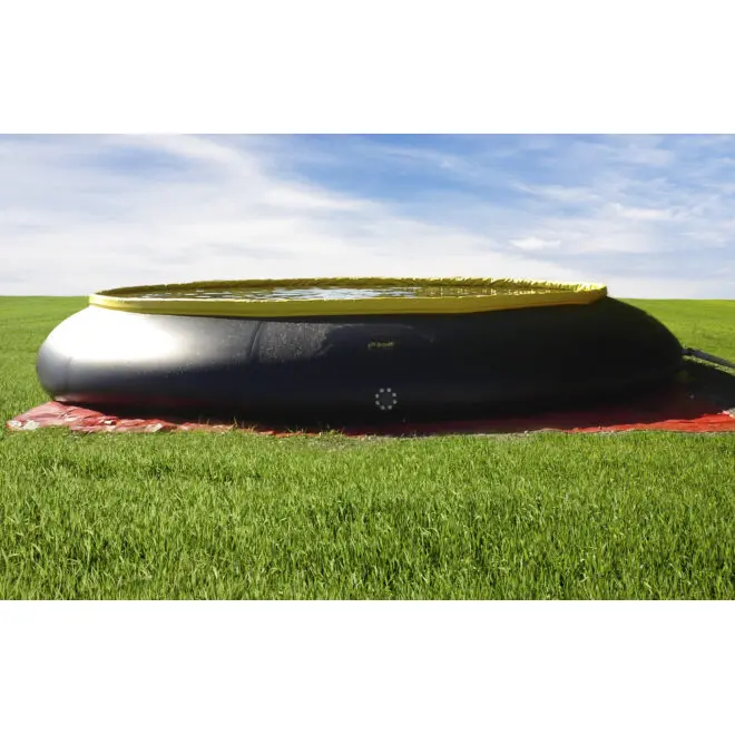 Front view of the black FOL-DA-TANK® Self-Supporting Tank – Forest Service Model, showing its collapsible design and rugged construction for efficient water storage and deployment in firefighting and emergency situations.