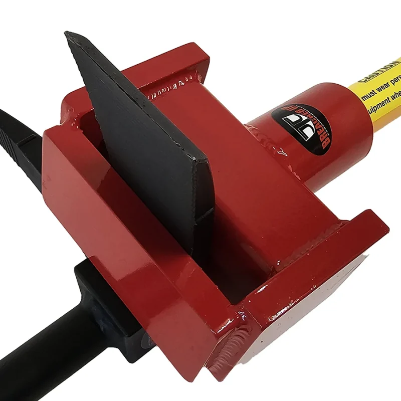 Close-up of the crowbar attachment at the end of the JTC Rescue Hammer, showing its reinforced metal construction designed for prying and leverage in emergency rescue situations.