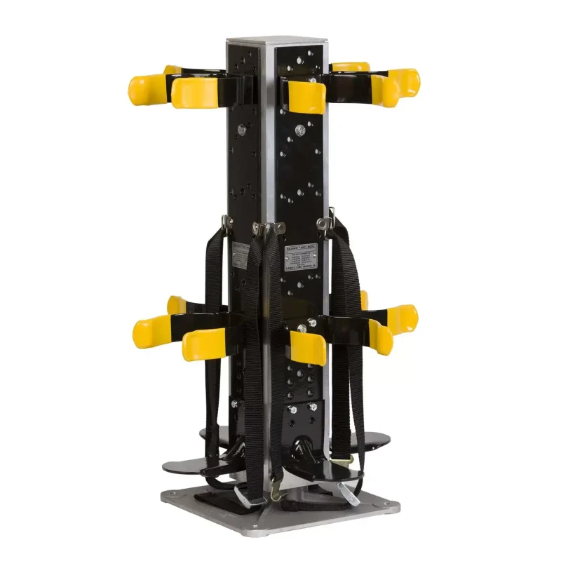 Ziamatic™ QUIC-INDEX Multiple Bracket Holder – Compact rotating platform securely stores up to four SCBAs or spare cylinders, utilizing WALKAWAY Spring Clip Brackets (sold separately) for efficient, space-saving organization in fire apparatus compartments.