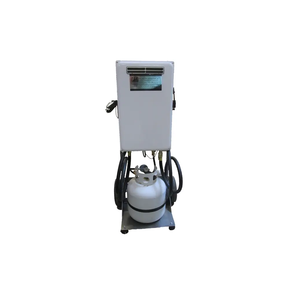 FSI® F-ECC75WH Portable Propane Water Heater – 75,000 BTU, 3 GPM, a compact and efficient water heating unit designed for quick and reliable hot water supply in field and emergency response settings.