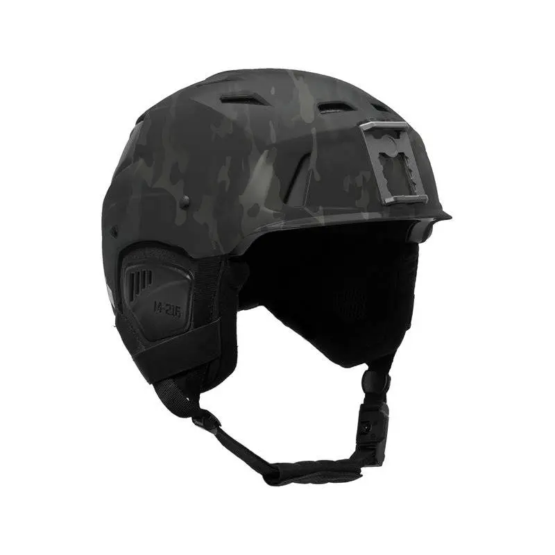 Front right side view of Team Wendy® M-216™ Ski Helmet in MultiCam® black/gray, showcasing tactical-inspired style and durable shell for alpine protection.