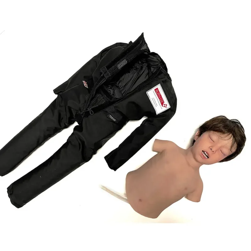 A disassembled Ruth Lee™ Advanced Water Rescue Toddler manikin showing detachable parts for maintenance and specialized aquatic rescue training.