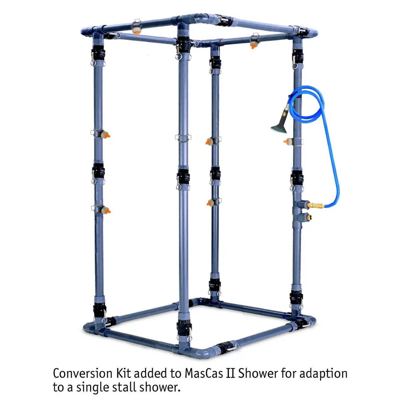 DQE® Single Stall Conversion Kit for MasCas® II Shower in a darker blue color, a portable privacy stall used to create a single-person decontamination area during emergency response operations.