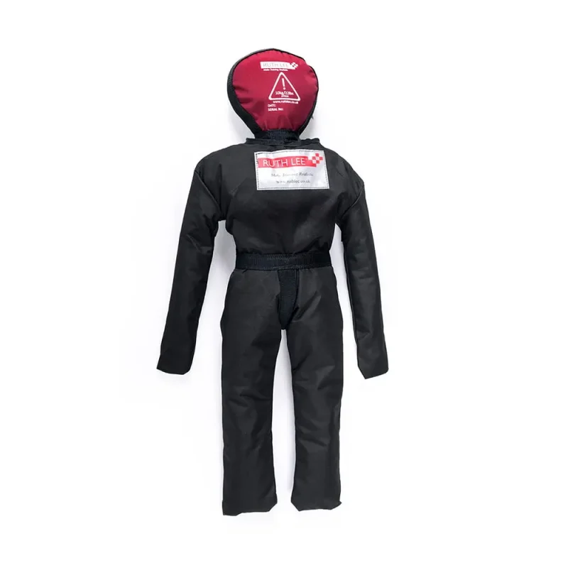 Back view of a Ruth Lee™ Duty Training Manikin in child size, used for realistic pediatric rescue training scenarios.