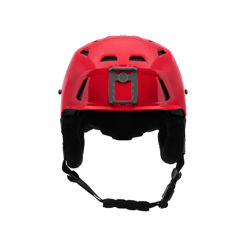 Front view of Team Wendy® M-216™ Ski Helmet in red/gray, showcasing ventilation openings, sleek design, and protective outer shell.