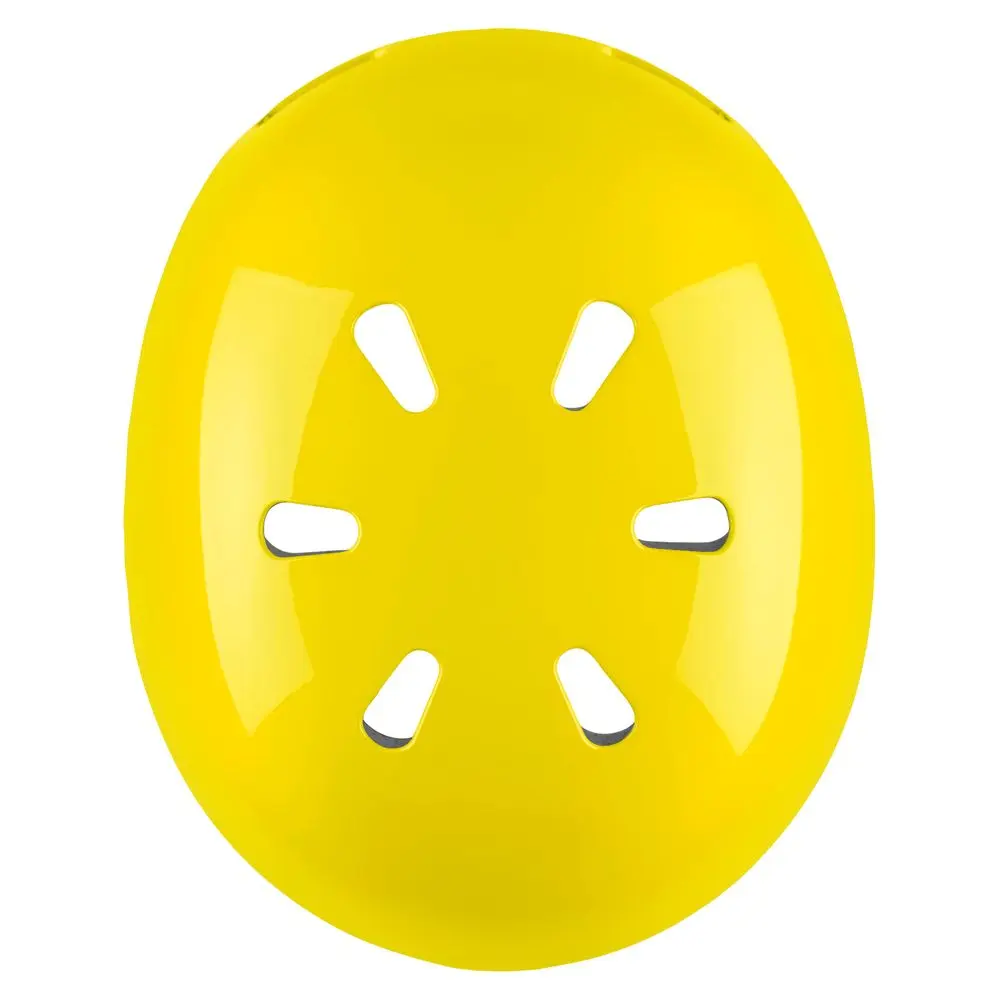 Top view of the NRS Via Helmet in yellow, highlighting its ventilation layout and smooth, impact-resistant shell for reliable water rescue protection.