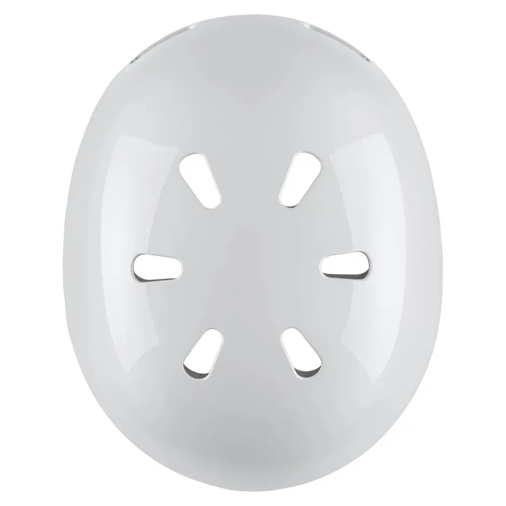 Top view of the NRS Via Helmet in white, highlighting its ventilation layout and smooth, impact-resistant shell for reliable water rescue protection.