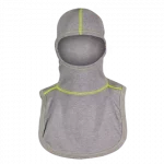 MajFire PRO-X2 VSSY GY Hood shown in grey flame-resistant fabric with high-visibility contrast stitching, featuring a full-coverage design for enhanced protection, comfort, and secure fit.