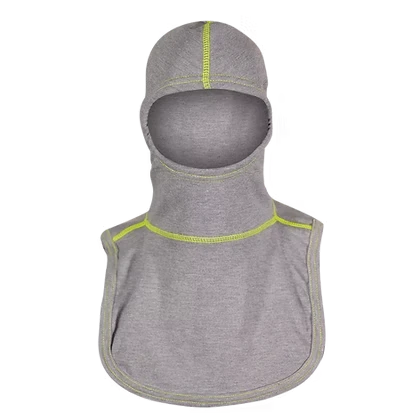 MajFire PRO-X2 VSSY GY Hood shown in grey flame-resistant fabric with high-visibility contrast stitching, featuring a full-coverage design for enhanced protection, comfort, and secure fit.