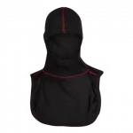 MajFire PRO-X2 VSRED BLK Hood shown in black flame-resistant fabric with red contrast stitching, featuring a full-coverage design for enhanced protection, comfort, and a secure fit.