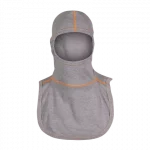 MajFire PRO-X2 VSO GY Hood shown in grey flame-resistant fabric with orange contrast stitching, featuring a full-coverage design for enhanced protection, comfort, and a secure fit.