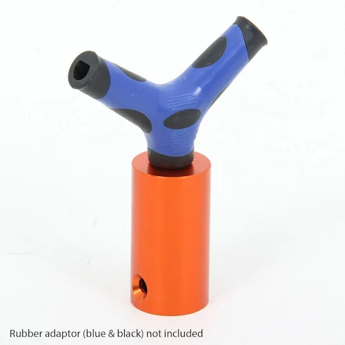 Northern Diver Net Attachment for reach pole showing the blue and black Y-frame mounted on the orange connector, with the compatible rubber adaptor sold separately.