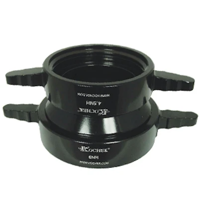 Kochek black aluminum 57L double swivel long handle 4.5 NH by 6 NH female coupling adapter.