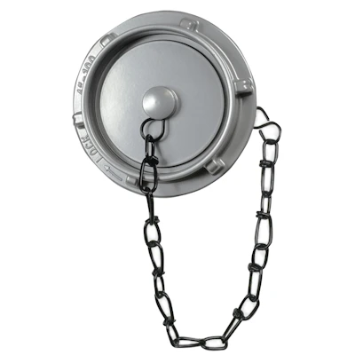 Kochek aluminum Storz cap with attached chain and knob handle.