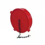 Kochek red aluminum dry hydrant NH plug with rocker lug and attached chain.