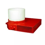 Kochek red low level dry hydrant PVC strainer with white pipe connector and rocker lug coupling.