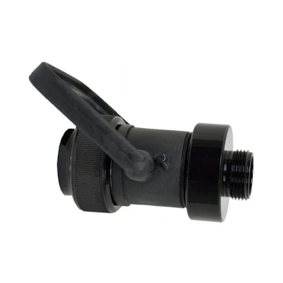 Black Kochek bail handle valve with threaded fire hose connections.