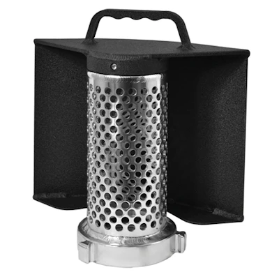 Kochek threaded female bottom guard strainer with black metal guard and carrying handle.