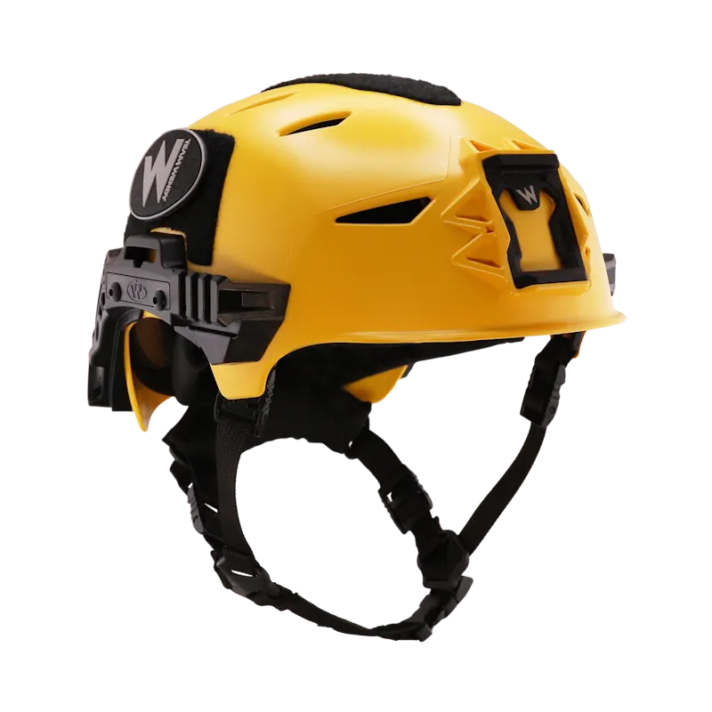 Team Wendy® EXFIL® Maritime Rescuer Bump Helmet in yellow with side rail mount and adjustable chin strap.