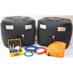 Matjack 33 ton medium pressure lift kit with two large inflatable air bags, dual-gauge control box, color-coded hoses, and orange carry bag.