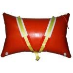 Red Matjack MJEP-2000 underwater pillow bag with reinforced yellow lifting straps, orange fill hose, and dual valve ports.
