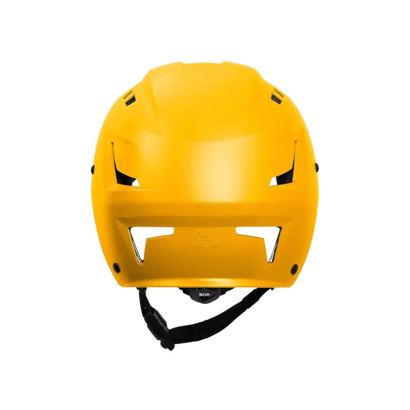Team Wendy® ADVENTURER™ Bump Helmet in yellow, rear view with EXFIL Bar retention system and BOA dial adjustment.