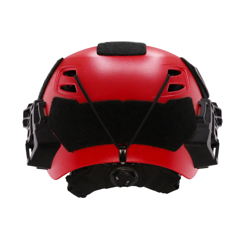 Team Wendy® EXFIL® Rescuer Bump Helmet in red, rear view with retention dial and dual side rails.